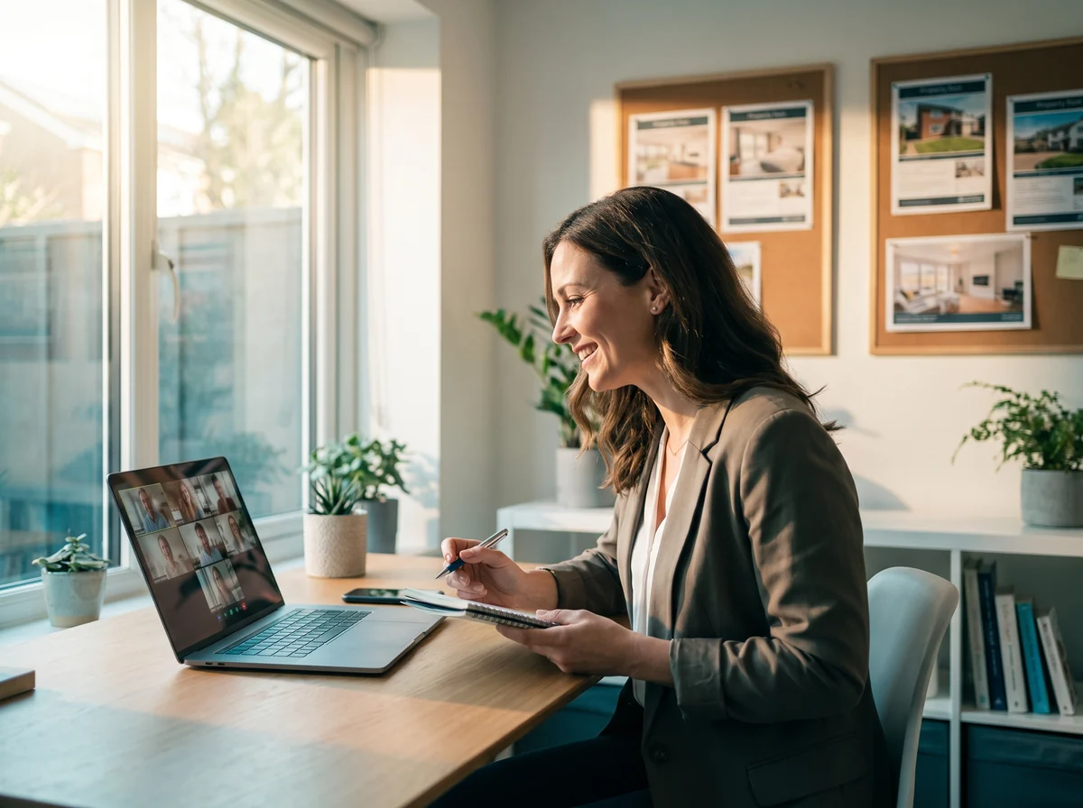 Discovery call with a real estate agent taking notes on a video call